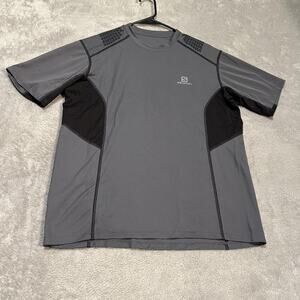 Salomon Shirt Mens Medium Gray Black Running Short Sleeve Performance Reflective
